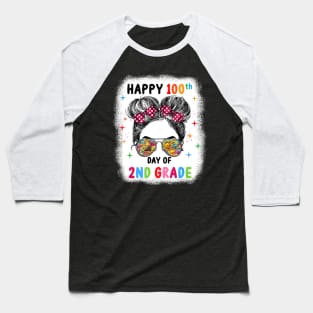 Bleached Happy 100th Day Of 2nd Grade Messy Bun Kids Girls Baseball T-Shirt